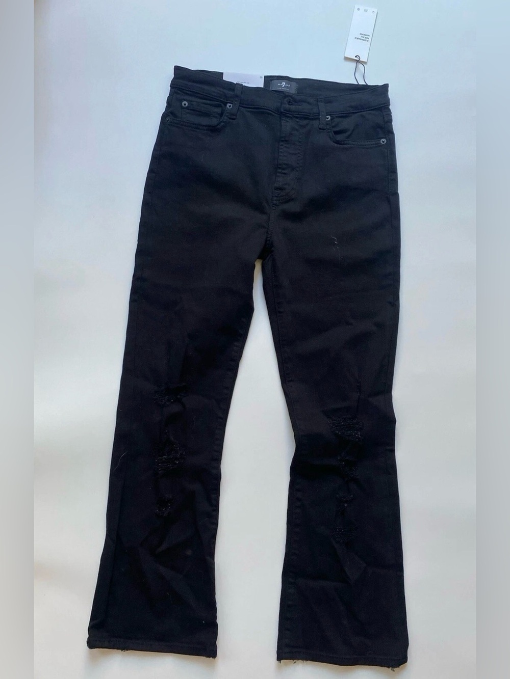 7 For All Mankind Jeans Distressed High Waist Crop Slim Kick Black Denim Size 29